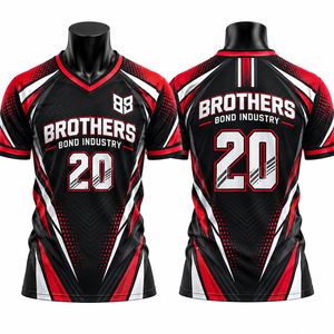 Camiseta de fútbol geométrica negra y roja para hombre, al por mayor, transpirable, de poliéster, para gimnasio, uniforme de equipo sublimado, conjunto deportivo. - Product Image 5