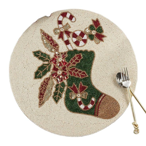 Handmade luxury <b>beaded</b> dining <b>placemat</b> Designer round beadwork table mat Floral handmade decorative <b>placemat</b> - Product Image 2