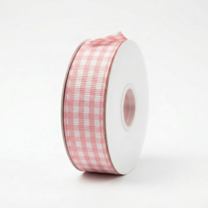 ริบบิ้นโกรเกรนลายตารางสีชมพู ขนาด 15 มม. ผลิตจากโพลีเอสเตอร์ 100% สำหรับตกแต่ง ทำโบว์ผูกผม ห่อของขวัญ และตกแต่งบรรจุภัณฑ์ ขายส่ง - Product Image 1