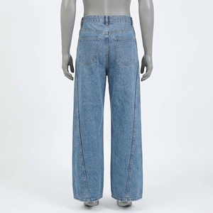 Men's High Waist Wide Leg Distressed Denim <b>Jeans</b> With Ripped Detail And Front Logo <b>Punk</b> Style Autumn Wear - Product Image 6