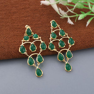 18K Gold Plated Wholesale <b>Drop</b> Earrings Green Onyx Multi Pear Gemstone Solid Brass Prong Set Jewelry Gifts - Product Image 2