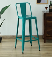 Tabouret de bar contemporain Becky en similicuir PU et métal, couleur turquoise, style industriel moderne, pour comptoir de cuisine, finition poudrée
