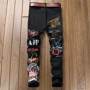 RNSHANGER Jeans Rectos de Algodón 100% Transpirables para Hombre, Estilo Urbano, Color Negro y Blanco, Diseño Personalizado, para Club Nocturno - Product Image 4