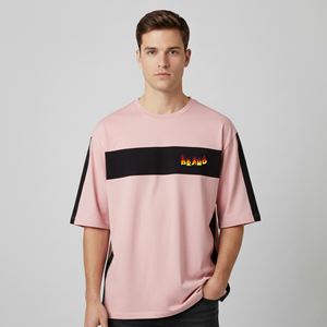 T-shirt pour homme en coton 100% lourd 210 GSM, écologique, respirant, coupe ample, col rond, bicolore, personnalisable et confortable - Product Image 3