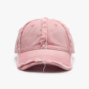 Fashion Unisex 6-Panel 100% Cotton <b>Baseball</b> <b>Cap</b> Heavy Frayed Edges Custom Embroidery Rhinestones Adjustable Soft Top <b>Cap</b> - Product Image 2
