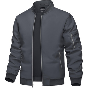 Blouson Bomber Homme à Fermeture Éclair, Col Montant, Couleur Unie, Coupe-Vent, Vêtement d'Extérieur Décontracté pour l'Automne, Coupe Droite, en Polyester - Product Image 2