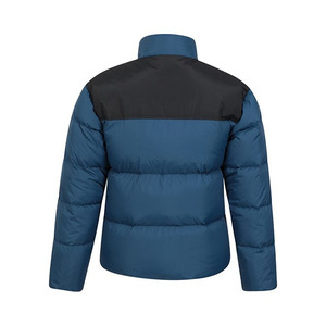 <b>Men's</b> Blue Puffer <b>Jacket</b> With <b>Black</b> Shoulder Panel Stand Collar Windproof Down Filled Casual Winter Wear Regular Fit - Product Image 2
