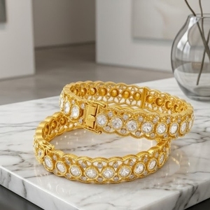 Elegant 925 Silver Monzo Bangles Crystal Stone Designer <b>Kada</b> Set for Women Wedding Jewelry Round Brilliant Cut Everyday Wear - Product Image 2