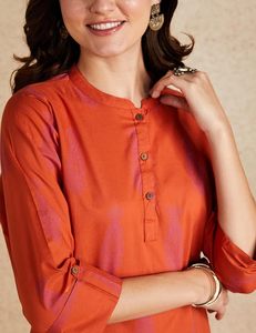 เสื้อคุर्ติผ้าฝ้ายพิมพ์ลายตรงสำหรับผู้หญิง - Product Image 3