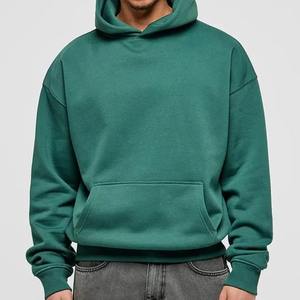 Sweat à capuche décontracté pour homme en molleton vert sarcelle uni, à manches longues avec poche kangourou - Product Image 1