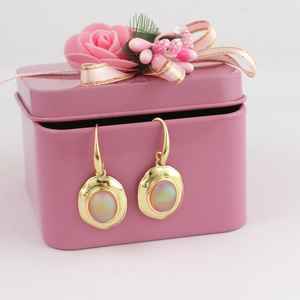 Boucles d'oreilles pendantes en opale de feu synthétique, argent sterling 925 plaqué or 14 carats, pierre ovale, bijoux faits à la main pour femmes - Product Image 5