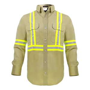 FR เสื้อผ้านิรภัย Hi VIS มองเห็นได้ชัดเจน-ผ้าฝ้าย88%/12% ไนลอนทน7oz-Flame สีกากีปานกลาง (ขนาดกลาง) - Product Image 1