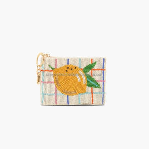 Pochette brodée faite main motif citron orange, avec sequins, perles et perles de rocaille, porte-monnaie zippé, pochette de soirée personnalisée - Product Image 2