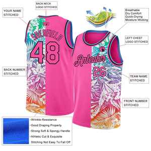 Camiseta de Baloncesto Sublimada Personalizada, Top Deportivo de Malla Floral Rosa, Unisex para Adultos, Secado Rápido, Impresión de Nombre y Número del Equipo, Ropa de Verano - Product Image 2