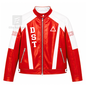 Veste en cuir personnalisée Delta Sigma Theta Sorority, rouge et blanche, logo brodé, style décontracté pour femme, avec doublure en polyester - Product Image 1