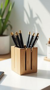 Wooden Office <b>Accessories</b> Pen Holder Handmade Desktop Organizer Storage Container <b>For</b> Executive Office Tables Professional - Product Image 3