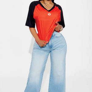 Jersey de Fútbol Americano de Manga Corta con Cuello en V y Manga Raglán Extra Grande para Mujer, de Alta Calidad, con Logotipo Personalizado, OEM - Product Image 2