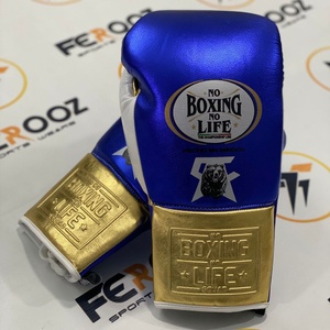 Guantes de Boxeo Profesionales Azules/Blancos/Dorados con Cordones Ajustables para Sparring y Combate, Guantes de MMA con Logotipo Personalizado OEM ODM - Product Image 1