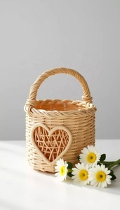 Handmade natural rattan heart-shaped basket - Small rattan <b>toy</b> basket <b>for</b> girls attending wedding <b>parties</b>, with twisted handles. - Product Image 2