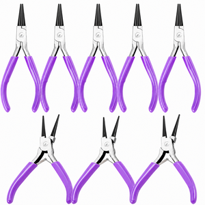 Ensemble de 8 pinces à bec rond miniatures en acier inoxydable de 4,5 pouces, outils de fabrication de bijoux, outils de bricolage, poignée violette, double ressort, kit de perlage artisanal - Product Image 1