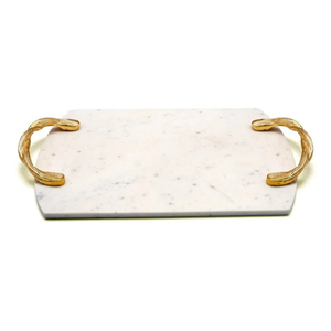 ถาดเสิร์ฟหินอ่อนสีขาวทันสมัยพร้อมหูจับโลหะสีทองลายเกลียว จานตกแต่งและเขียงชีสสำหรับตกแต่งบ้านและห้องครัว - Product Image 1