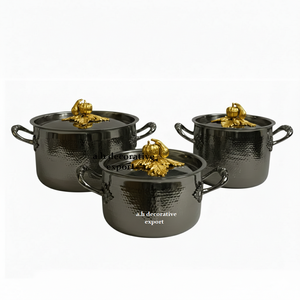 Ensemble de casseroles martelées artisanales de luxe en gros, design européen, avec couvercles et poignées en acier inoxydable écologique - Product Image 4