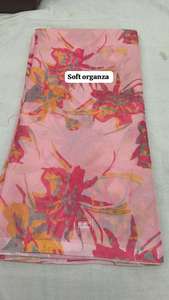 Tela de organza suave con estampado digital de hojas multicolor para sari, kurtis y vestidos. Tela al por mayor para confeccionar kurtis. - Product Image 4