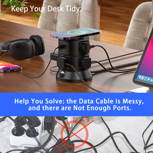 US Stock ETL Power Strip Protector contra sobretensiones Extensor de salida con 6 salidas 4 USB Tower Power Strip Enchufe plano para el hogar/oficina/escuela - Product Image 6