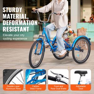 Triciclo Pieghevole per Adulti in Acciaio al Carbonio da 24 Pollici a 7 Velocità con Sedile Regolabile e Cestino Stile Cruiser, Cilindrata 110cc - Product Image 6