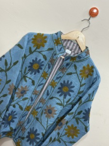 Maaunique Blue Hand Embroidered <b>Velvet</b> Floral One Size Unisex Casual Winter TNT Suzani <b>Quilted</b> Jacket Breathable Eco-Friendly - Product Image 4