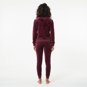 Wholesale Women's Maroon <b>Velour</b> Hoodie Jogger Set Full Zip Front Logo Casual <b>Tracksuit</b> winter Wear - Product Image 6