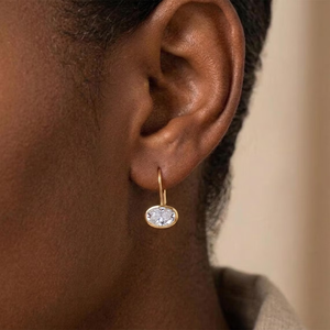 Wholesale DEF Color 18K Yellow Gold Oval Diamond Bezel Set Solitaire Lab Diamond Earring 0.30CT Anniversary <b>Gift</b> for Women - Product Image 4