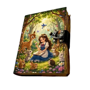 Woodland Forest Girl Leather Journal Handmade Vintage <b>Notebook</b> Animal Fantasy Diary Metal <b>Lock</b> Writing Gift - Product Image 1