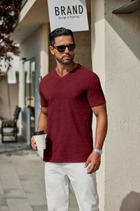 Camiseta de Cuello en V para Hombre, Venta al por Mayor, Casual, Manga Corta, Corte Ajustado, Ecológica, de Secado Rápido, Tejido de Algodón Suave y Transpirable, para Verano - Product Image 4