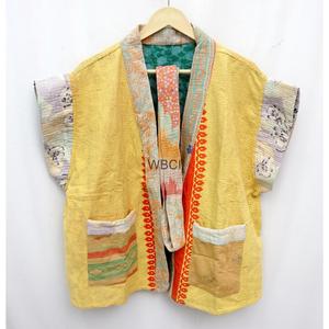 Bata Reversible de Algodón con Parches Estilo Kantha Vintage para Mujer, Chaqueta Kimono con Cinturón, Cuello en V, Manga Corta, Estilo Envolvente de Verano - Product Image 1