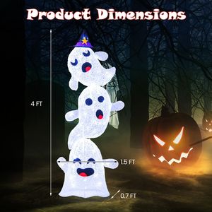 Decorazione di Halloween a forma di fantasma impilato di 1,2 metri con 120 luci LED, decorazioni di Halloween illuminate. - Product Image 5