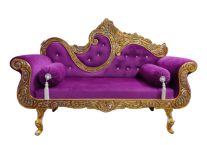 Sofá de Lujo para Bodas Reales |   Sofá nupcial de terciopelo dorado tallado |   Sofá Maharaja para Recepción de Bodas y Decoración de Eventos - Product Image 3