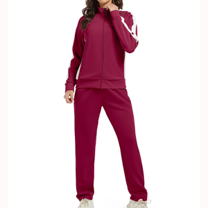 Ensemble de survêtement sportif pour homme, couleur bordeaux, avec panneaux latéraux rayés, en polyester tricoté, pour l'automne - Product Image 3