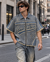 Veste en jean vintage tendance pour homme, idéale pour l'hiver, style décontracté, logo brodé en chenille personnalisé, coupe-vent.