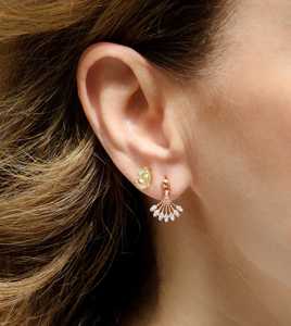 Pendientes de Diamantes Personalizados con Forma de Mini Ventilador, Oro Sólido de 10K, 14K, 18K, Joyería Minimalista y Delicada con Diamantes Solitarios para Mujer, Fabricante - Product Image 6