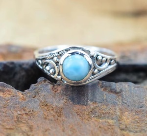 Wholesale 925 Sterling Silver Blue Larimar <b>Ring</b> Natural Round Shape Gemstone Handmade <b>Statement</b> <b>Ring</b> December Birthstone - Product Image 6