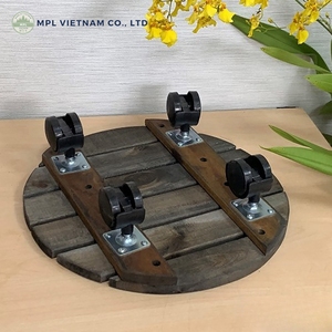 Support à fleurs circulaire en bois d'acacia MPL avec roulettes pour plantes d'intérieur, utilisation domestique et jardin, design minimaliste, diamètre 30 cm, capacité 60 kg - Product Image 5