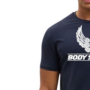 Camiseta con estampado gráfico azul marino para hombre, cuello redondo, manga corta, atlética, para gimnasio, entrenamiento, ropa deportiva informal, ropa deportiva - Product Image 5