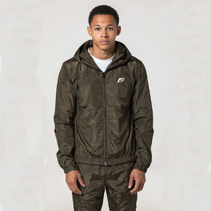 OEM Custom Men's Streetwear Nylon Windbreaker <b>hoodies</b> Casual Training Zip-up Elastic Cuff Front Embroidery Puff men's jackets - Product Image 1