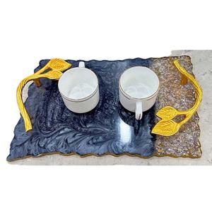Bandeja decorativa de resina con asas doradas, bandeja de resina auténtica, joyería hecha a mano, bandeja de Perfume Catchall para mostrador, tocador - Product Image 1
