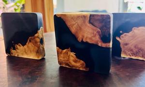 Natural Wood and Resin <b>Coaster</b> Set Handmade Square Modern Design Table Protection <b>Drink</b> <b>Coasters</b> for Home Decor and Gift Giving - Product Image 5