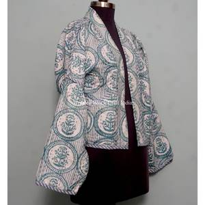 Veste Kantha artisanale en coton, design de créateur, en provenance d'Inde. Magnifique veste Kantha multicolore, cousue à la main, imprimée à l'écran. - Product Image 4