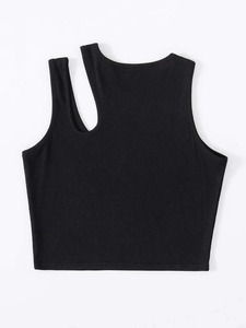 Débardeur court côtelé asymétrique 100 % coton écologique personnalisé pour femme – Soutien-gorge de sport sans manches pour fitness, yoga et entraînement - Product Image 2