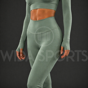 Conjunto de Yoga Personalizado para Mujer, Pantalones Acampanados, Leggings con Cintura Elástica, Top de Manga Larga, Elástico, Transpirable, de Secado Rápido, para Gimnasio y Entrenamiento - Product Image 5