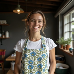 Delantal unisex de algodón floral azul y verde para todos los días con un ajuste cómodo de estilo encantador y durabilidad atemporal para el arte de cocinar - Product Image 2